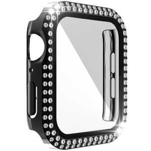 Diamentowa obudowa z podwójnym rzędem dla Apple Watch 38 mm 42 mm 40 mm 44 mm 45 mm 41 mm PC PC TEMPERED Glass Film Full Screen Women Protector Cover IWatch Series 6 5 4 3 SE