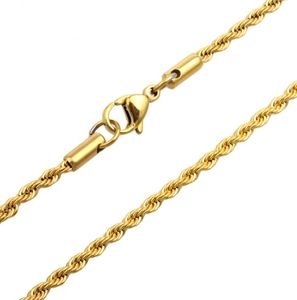 5st i bulk tunn 2,3 mm 24 tum guld singapore vridkedja halsband rostfritt stål rep kedja för män kvinnor