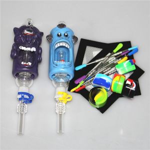 Hookah 14mm cartoon glass nectar Bong kit with quartz stainless steel tip and plastic clip for dab rig water pipe bong