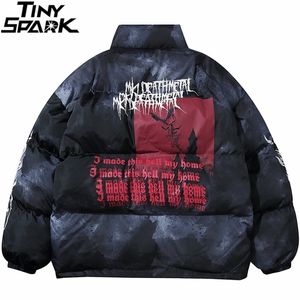 Mens hiphop överdimensionerad jacka parka streetwear harajuku slips färgämne illusion tryck jacka bomull vinter vadderad jacka päls varm 201209