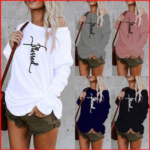 Carta Sexy Off Ombro Tops Primavera Verão Mulheres Casual Y2K Dill Top Manga Longa Solta Camisetas Fêmea Pullover Camisetas Mujer 220411