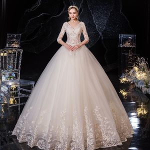 Other Wedding Dresses Dress 2022 Luxury Half Sleeve Sexy V-neck Ball Gown Princess Lace Plus Size Gowns