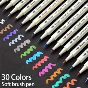 30 colors marcadores de pincel macio metálico PEN DIY Scrapbooking Crafts para desenho de fotos de fotos de recados Card de recados de recados 210226