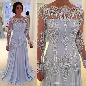 Elegante scoop a-line in chiffon abiti per la mamma perle perline applicazioni in pizzo illusione maniche lunghe abiti per la madre della sposa abiti da sera BA6396