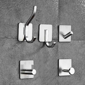 Hooks & Rails Self Adhesive Stainless Steel Hook Home Kitchen Wall Clothes Hange Towel For Bathroom Rustproof AccessoryHooks
