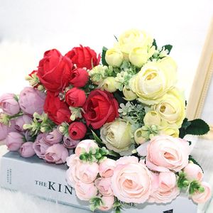 Decorative Flowers & Wreaths The 1 Bunch Of 13 Artificial Peony Tea Roses Camellia Silk Fake Flower Floral Art Can Be Used For DIY Home Gard