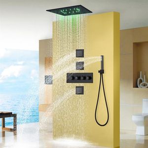 Brushed Rain Type LED Shower System Set 40*40cm Ceiling Mounted Rectangular Large Bathroom Luxury Misting Rain Brass Thermostatic 228L on Sale