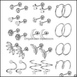 Body Arts Set di 28 pezzi 16G acciaio inossidabile orecchio bilanciere elica trago cartilagine orecchino piercing gioielli per uomo A Topscissors Dhdpu