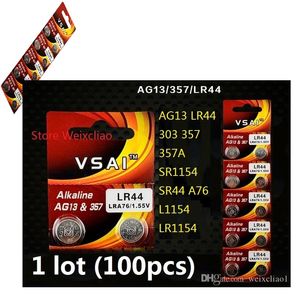 100 stks partij Batterijen AG13 LR44 A SR1154 SR44 A76 L1154 LR1154 V Alkaline Button Cell Battery Coin VSAI