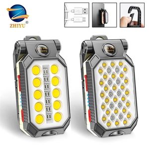 ZHIYU LED COB Rechargeable Magnetic Work Light Portable Flashlight Waterproof Camping Lantern Magnet Design with Power Display 220601