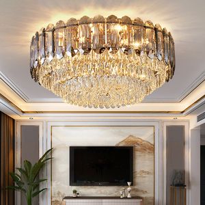 Lampadario moderno a soffitto rotondo per soggiorno camera da letto Lampada da soffitto per interni in cristallo di lusso dorato Lampada da decorazione per la casa a LED in cristallo