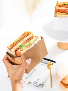 Kraft papperssmörgåsar wrap box tjock ägg toast bröd frukost förpackning lådor hamburgare teatime bricka