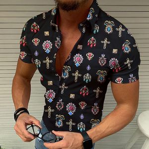 Prisvärd Hawaii Knappskjorta Lyxigt tryckta Märke Toppar Hawaiian Short Sleeve Floral Shirts Hombre Camisa Beach Prints 3XL Blouse