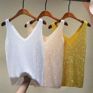 Women's Sexy Sequin Tank Tops Lace Up V-neck Jacket Basic Camis Vest Fashion Women Clothing Top Corset 220318