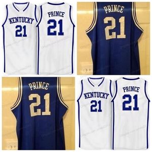 nikivipカスタムレトロ＃21 Tayshaun Prince College Basketball Jersey Mens Stitched White Blue Any Size 2XS-5XL名または番号