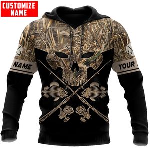 Anpassat namn Skalle Huvud Fiske Camo 3D-utskrift Herr Luvtröja Sweatshirt Höst Unisex Zip Casual träningsoveraller KJ779 220708