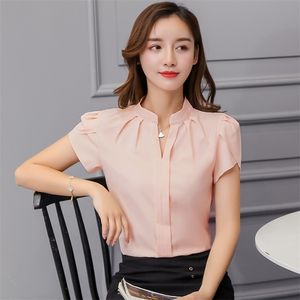 Summer Korean Fashion Womens and Szyfonowe kobiety Bluzki z krótkim rękawem Białe biuro damskie koszule damskie topy 220707