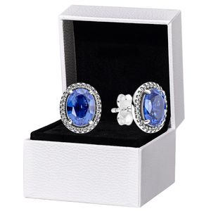 Pretty Women Blue Statement Halo Orecchini a bottone Autentico argento sterling 925 Scatola originale per gioielli da sposa Pandora Set di orecchini
