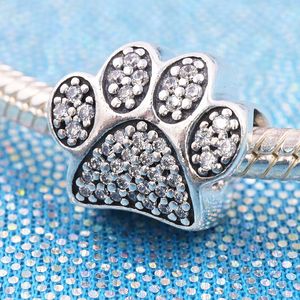 925 Sterling Silber Pave Paw Prints Charm Bead passend für europäische Pandora Style Beads Armbänder