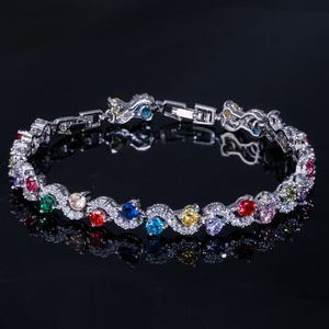 Exquisite Womens Bracelets jewelry Charm bracelet Round Switzerland AAA Cubic Zirconia Red White Green Ruby 18K Gold Plated Silver Brass Bracelet For Women Gift