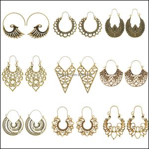 Baumelnde Kronleuchter-Ohrringe, Schmuck-Mix-Stile, Vintage-Goldfarben, für Frauen, hohles Dreieck, geometrischer Tropfenohrring, Indien, Großhandelslieferung