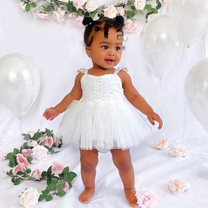 Girl's Dresses White Baby Girl Romper Tulle Tutu Dress Cake Smash Outfit Summer Cotton Lace Sundress Toddler 1st Birthday Baptism BornGirl's