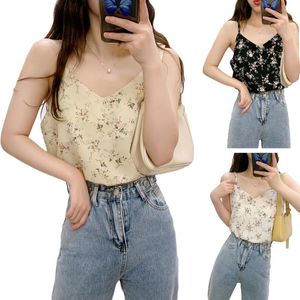 Wholesale loose spaghetti strap tank tops for sale - Group buy Women s Tanks Camis Women Summer Spaghetti Strap Sexy V Neck Camisole Vintage Floral Print Double Layer Chiffon Tank Top Casual Loose Vest
