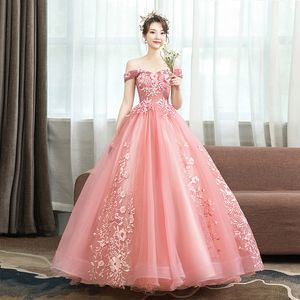 Quinceanera 드레스 파티 레이스 자수 어깨 볼 가운 5 색 웨딩 드레스 플러스 사이즈