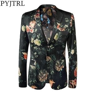 Pyjtrl kaliteli erkek retro vintage çiçek desen takım elbise ceket ince fit rahat blazers şarkıcıları giyim 201104