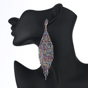 Dangle Avize Kristal Diamante Rhinestone Uzun Tassel Küpe Dalgalanan Büyük Kadınlar Düğün Gelin E648Dangle