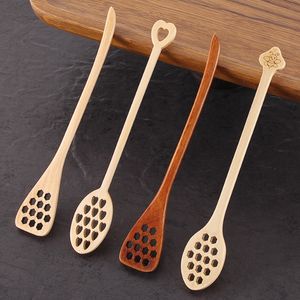 Honeycomb-shaped honey spoon coffee tea stirring tool wooden spoons stirring bar kitchen mixer tableware collection and distribution LK182