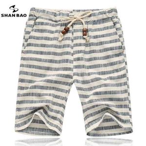 SHAN BAO Marken Männer Sommer Shorts Mode-Stil und komfortable atmungsaktive Baumwolle Streifen Freizeit Herren Strand Shorts 210322