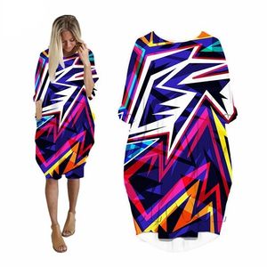 패션 형상 추상 드레스 3D 인쇄 긴 슬리브 스트리트웨어하라 주쿠 여성 캐주얼 스타일 여성 포켓 드레스 W220617