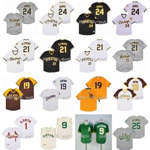 NA85 Retro 9 Reggie Jackson Jersey 24 Barry Bonds 21 Roberto Clemente 19 Tony Gwynn Mark 25 McGwire 1 Ozzie Smith Vintage Geri Dönüş Beyzbol