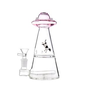 Pink Elegance: 7.4-Inch UFO Shape Mouthpiece Glass Bong with Inline Percolator, 14mm Female Joint