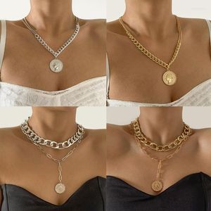 Chokers Vintage Bohemia Gold Coin Letter Layered Chain Necklace For Women Man Punk Style Portrait Long Choker Collar Pendant Morr22