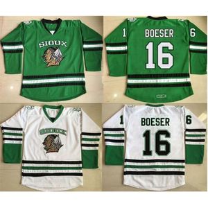 Mit North Dakota Hockey Jersey 2 Stecher 9 Caggiula 16 Brock Boeser 33 Cam Johnson 100 % genähte Fighting Sioux DAKOTA Hockey Jerseys