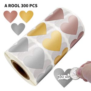 50 300st 3 färger Scratch Off Stickers Heart Shape Labels Sticker DIY Handmased For Game Sticker Stationer 220716