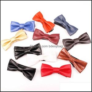 Bow Ties Fashion Accessories Ricnais Color Solid Pu Leather Brown Blue Tie Men Slips For Business Wedding Party Gift S DHVMM