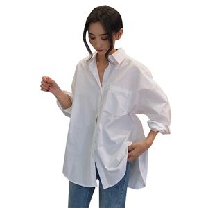 Beyaz Gömlek Uzun Kollu İlkbahar Yaz Moda Sıradan Gevşek Gömlekler Kadın Sokak Giyim Bluz Üstleri Artı Boyut Kore Tops 210302
