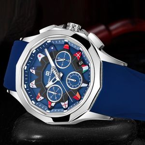 Armbanduhren Nevis Herren-Sportuhr, lässige Quarz-Armbanduhr, leuchtendes Zifferblatt mit nautischer Flagge, Silikonarmband, männliche Business-Uhr, Reloj-Armbanduhr