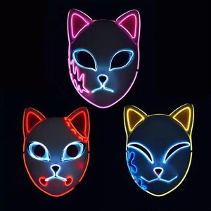 Demon Slayer Fox Mask Cadılar Bayramı Partisi Japon Anime Cosplay Kostüm LED Maskeler Festivali destek FY7942
