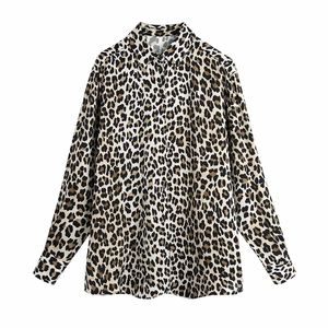 Винтажные женщины леопардовые рубашка мода с длинными рукавами блузя повседневная застегнутая топ шикарные леди женщины Haut Femme 210709