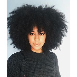 Wholesale fluffy curly wig for sale - Group buy soft hairstyle women Afro Kinky Curly Hair natural Wigs Full Machine Wig Fluffy brazilian Remy Black329v