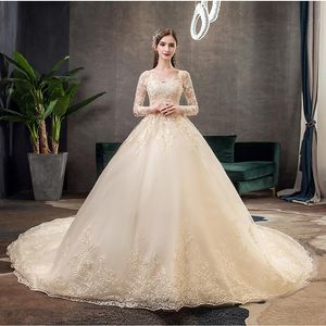 Other Wedding Dresses Champange Muslim 2022 Dress With Luxury Train Full Sleeve Lace Ball Gown Vestido De Noiva