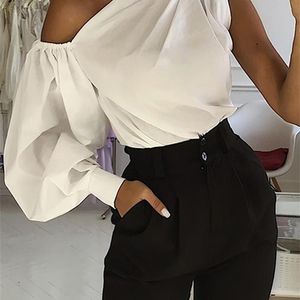 Celmia Summer Women Long Sleeve Shirt Sexig Off Shoulder Solid Tunic Fashion Blue Casual Top Elegant Party Blusas Feminina W220408