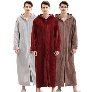 Men's Sleepwear Mens Hooded Robe Winter Shawl Collar Fleece Bathrobe Soft Spa Plush Long Warm For Men Comfy Full Length NightdressMen's