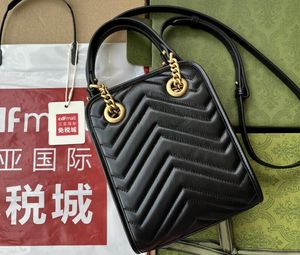 Realfine väskor 5A 696123 16cm Marmont svart matelassé läder mini axelhandväskor handväska för kvinnor med dammväska
