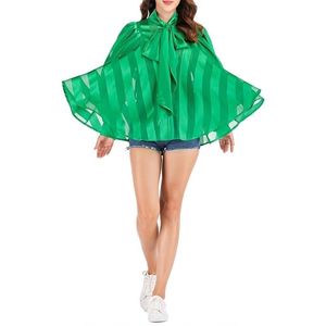 カジュアルウィメングリーンストライプブラウス新しい春の蝶ネクタイファッションファッションシャツルースソリッドロングスリーブトップス夏Ynzzu YT802 201201