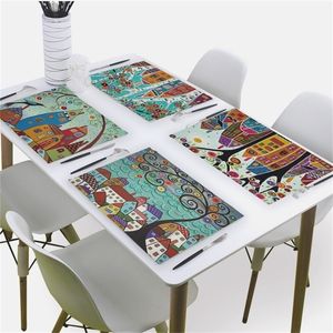 Retro Rural Color Cities Table Mat Servett Tyg Bröllop Blomma Girl Linen Serviter Tabell Dekorativt papper NAPKINS SERVILLETAS T200618